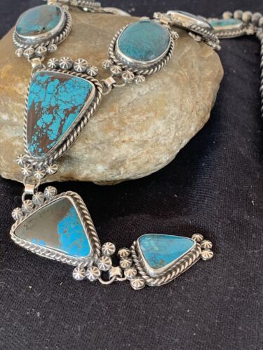 Southwestern Lariat Necklace | Arizona Turquoise | Navajo Sterling Silver | 00699 - Masha USA