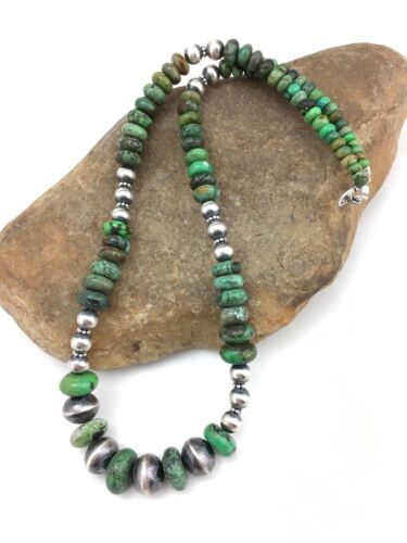 Authentic Native American Navajo Sterling Silver Necklace | Graduated Turquoise | 22" | 4769