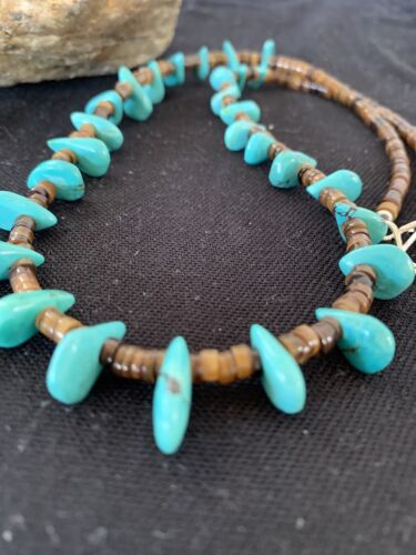 Navajo Blue Turquoise Bone Bead Necklace | Sterling Silver | 20" | Authentic Native American Handmade | 00301