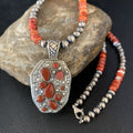 Navajo Red Coral & Spiny Oyster Necklace | Sterling Silver Bead | Authentic Native American Handmade | 13735