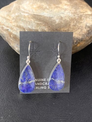 Navajo Blue Lapis Lazuli Dangle Drop Earrings | Sterling Silver | 1" | Authentic Native American Handmade | 14089