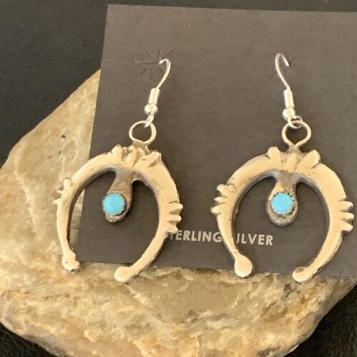 Navajo Turquoise Naja Dangle Earrings | Sterling Silver | Authentic Native American Handmade | 12554