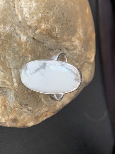 Navajo White Howlite Ring | Sterling Silver | Sz 10.5 | Authentic Native American Handmade | 11613