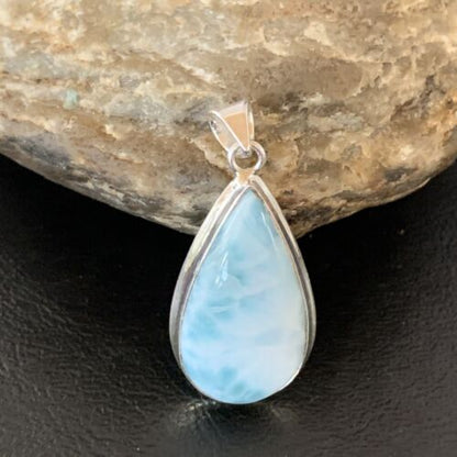 Navajo Sterling Beads Necklace with Blue Larimar Pendant | Authentic Native American Handmade | 10829