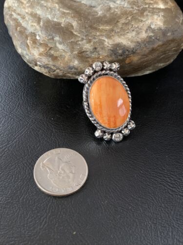 Native American Orange Spiny Oyster Navajo Ring | Sterling Silver | Sz 9 | 13281