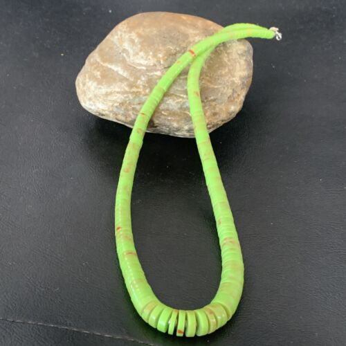 Authentic Native American Santo Domingo Green Gaspeite Necklace | Sterling Silver | 20" | 10459