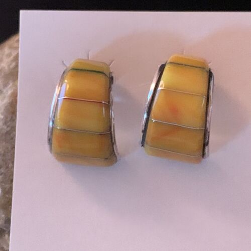 Navajo Sterling Silver & Gold Earrings | Yellow Spiny Oyster | Handmade Southwestern Jewelry | 2075