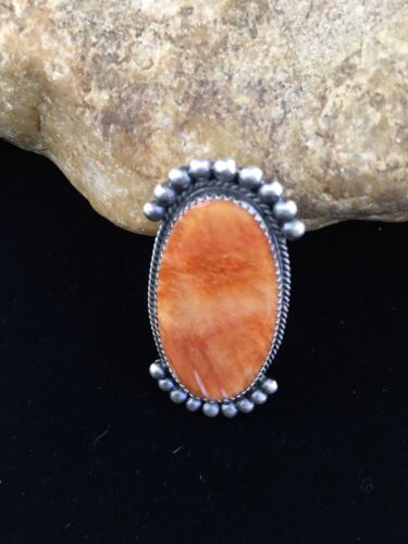 Navajo Orange Spiny Oyster Ring | Sterling Silver | Sz 9 | Authentic Native American Handmade | 10071