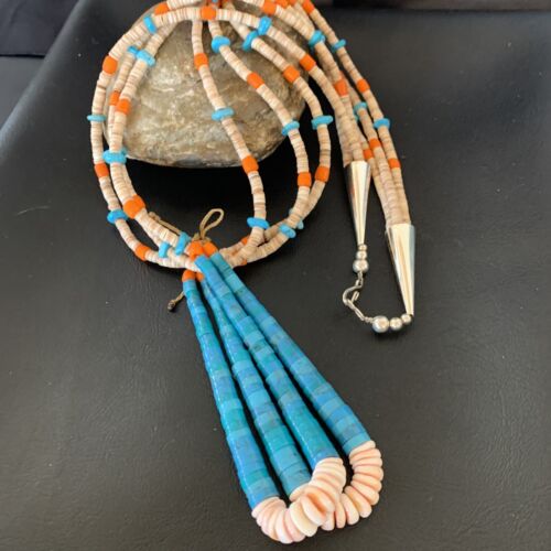 Southwestern Jacla Santo Domingo Shell Spiny Turquoise Jacla Necklace | 26" | Authentic Native American Handmade | 11992