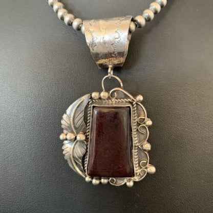 Men's Navajo Pearls Necklace with Purple Sugilite Pendant | Sterling Silver | Authentic Native American Handmade | 10656