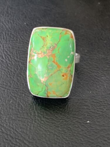 Adjustable Navajo Green Mojave Turquoise Ring | Sterling Silver | Sz 8 | 11790