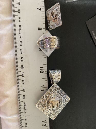 Navajo Sterling Silver & Brass Horse Pendant Earrings Ring Set | Sz 12 | Authentic Native American Handmade | 1212