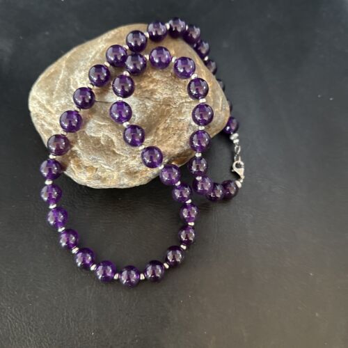 Navajo Sterling Silver Purple Amethyst Bead Necklace | 10mm | 20" | Authentic Native American Handmade | 14814