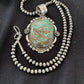 Men's Navajo Pearls Necklace Pendant | Sterling Silver | Blue Turquoise #8 | Authentic Native American Handmade | 526