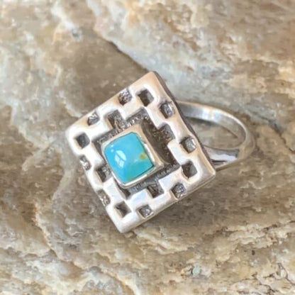 Navajo Blue Spiderweb Turquoise Inlay Ring | Sz 6.5 | Sterling Silver | Authentic Native American Handmade | 13172