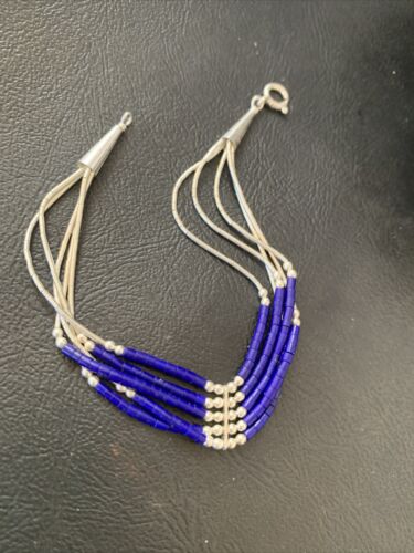 Stabilized Lapis Heishi Bracelet | 5-Strand Sterling Liquid Silver | 7.25" | 12639