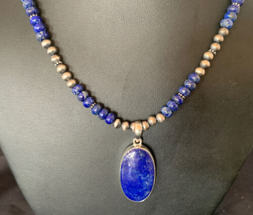 Native American Navajo Blue Lapis Pendant Necklace | Sterling Silver | 11915