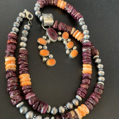 Navajo Sterling Silver Necklace | Purple Spiny Oyster Cluster Naja Pendant | 13146 - Masha USA