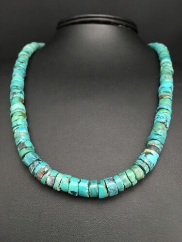 Navajo Turquoise Heishi Bead Necklace | Sterling Silver | 20" | Authentic Native American Handmade | 3286