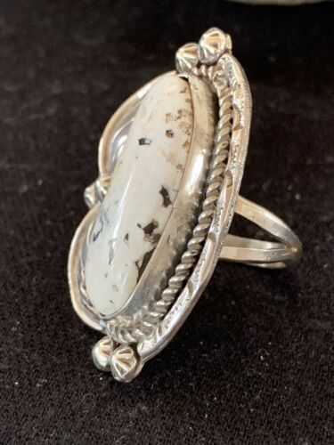 Navajo White Buffalo Turquoise Ring | Sterling Silver | Sz 10.5 | Authentic Native American Handmade | 145