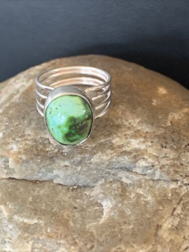 Adjustable Navajo Green Sonoran Turquoise Ring | Sterling Silver | Sz 6 | 02078