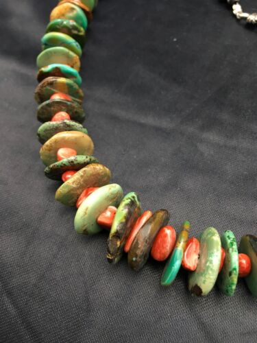 Navajo Green Turquoise Necklace | Sterling Silver | Authentic Native American | 28" Graduated | 3070