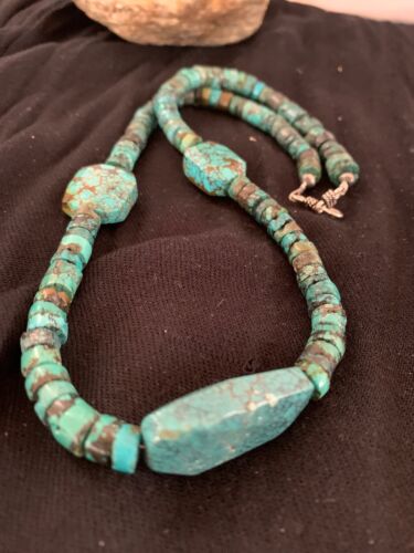 Navajo Turquoise Nugget Heishi Bead Necklace | Sterling Silver | Authentic Native American Handmade | 21" | 4654