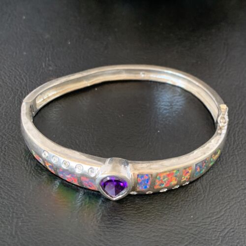 Old Pawn Navajo Opal Amethyst Bracelet | Sterling Silver | 7" | Sz 7 | Authentic Native American Handmade | 13121
