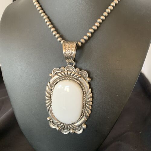 Men's Navajo White Buffalo Turquoise Pendant | Sterling Silver Necklace | Authentic Native American Handmade | 11591