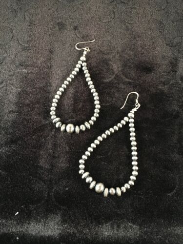 Navajo Pearls Sterling Silver Earrings | Handmade Native American Jewelry | Southwestern | 10200