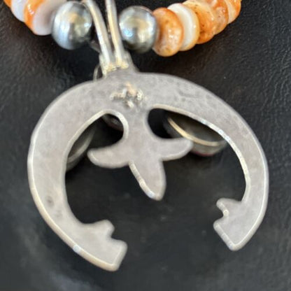 Navajo Purple Orange Spiny Oyster Naja Pendant Necklace | Sterling Silver | 14812