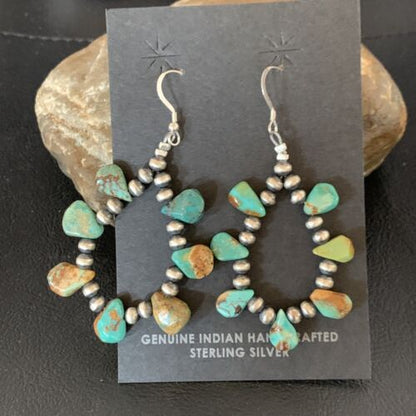 Navajo Green Cluster Turquoise Bead Earrings | Sterling Silver | Authentic Native American Handmade | 13370