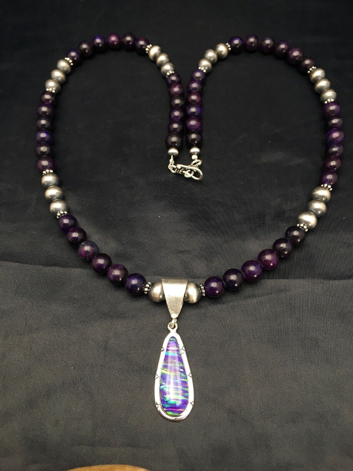 Navajo Purple Sugilite Necklace with Opal Pendant | Sterling Silver | 23" | Authentic Native American Handmade | 2794