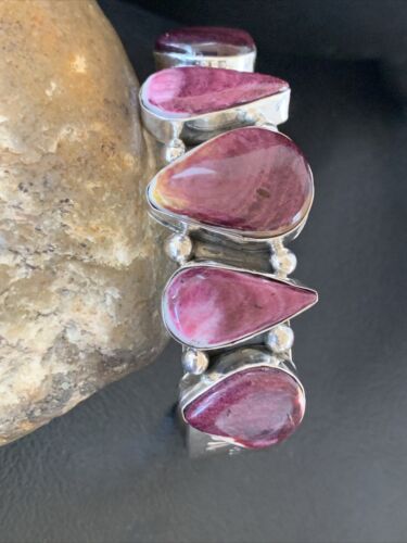 Navajo Purple Spiny Oyster Row Cuff Bracelet | Sterling Silver | Authentic Native American Handmade | 1406