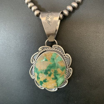 Men's Royston Turquoise Necklace Pendant | Navajo Pearls | Sterling Silver | Authentic Native American Handmade | 14005