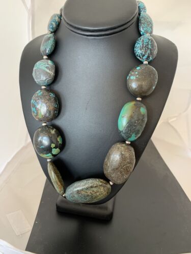 Navajo Graduated Sterling Silver Natural Blue Nugget Turquoise Necklace | Authentic Native American | 23" | 621