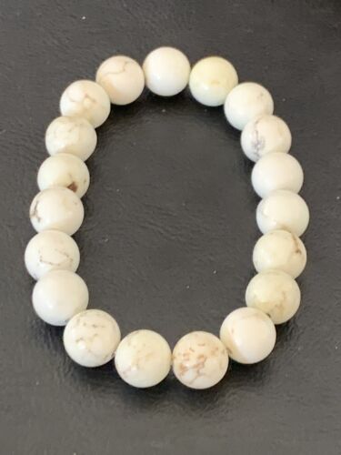 Native American Handmade White Howlite Bead Bracelet | 10mm Round | Stretchable | 11840
