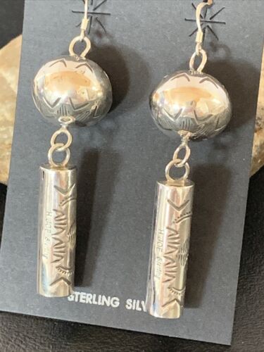 Navajo Sterling Silver Bead Earrings | Handmade Native American Pearls | 2.75" | 1518