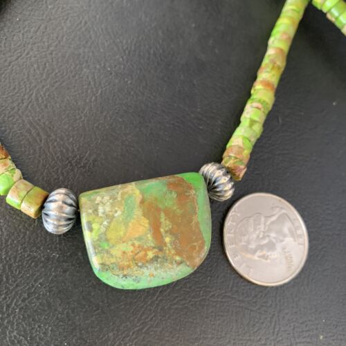 Navajo Green Gaspeite Turquoise Pendant | Sterling Silver | Authentic Native American Handmade | 13912