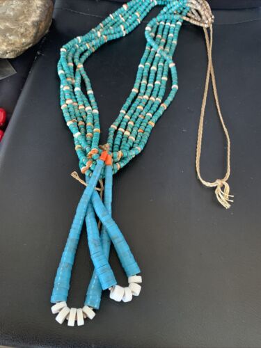 Native American Santo Domingo Spiny Blue Turquoise Shell Jacla Necklace | 36" | 13193