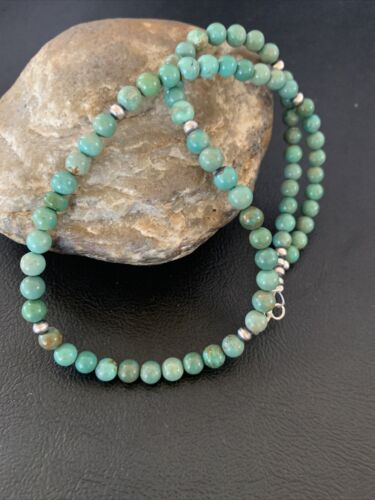 Navajo Royston Green Turquoise Necklace | Sterling Silver | Authentic Native American Handmade | 18" | 02213