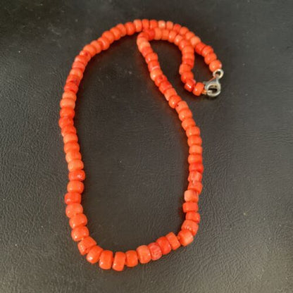 Women's Navajo | Orange Bamboo Coral | 6mm Bead | Sterling Silver | Necklace 17" | Handmade | 13525