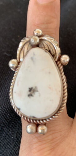Southwestern Navajo White Buffalo Turquoise Ring | Sterling Silver | Sz 9 | 13088