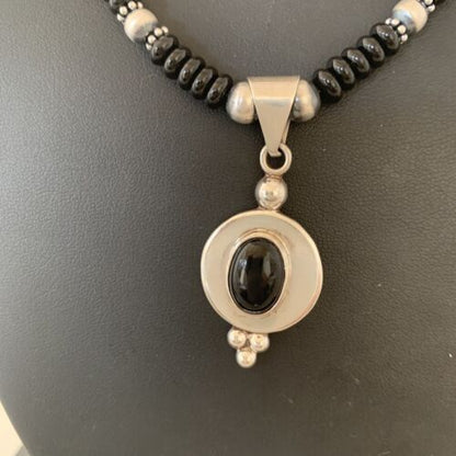 Navajo Pearls Black Onyx Bead Necklace | Sterling Silver | Authentic Native American Handmade | 2085