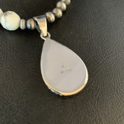 Men's Navajo White Buffalo Turquoise Pendant Necklace | Sterling Silver | Authentic Native American Handmade | 13833
