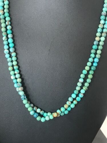 Navajo Turquoise Bead Necklace | 2 Strand | Sterling Silver | 19" | Authentic Native American Handmade | 8562