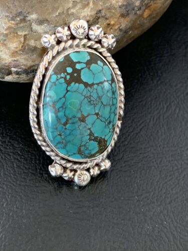 Navajo Blue Spiderweb Turquoise Ring | Sterling Silver | Sz 8 | Authentic Native American Handmade | 13384