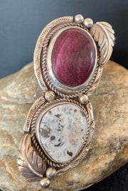 Navajo White Buffalo Turquoise & Spiny Oyster Multi-Stone Ring | Authentic Native American Sterling Silver | Sz 9 | 307