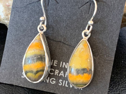 Native American Women's Navajo Bumblebee Jasper Earrings Set | Sterling Silver | Handmade | 1563