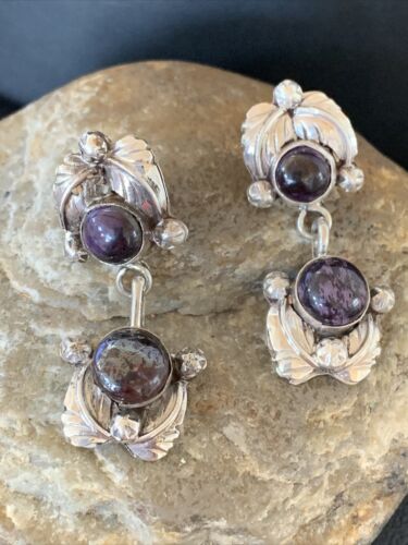 Navajo Purple Sugilite Post Dangle Earrings | Sterling Silver | Authentic Native American Handmade | 1599